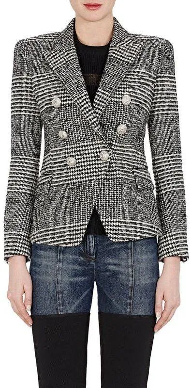 Houndstooth Double-Breasted Blazer