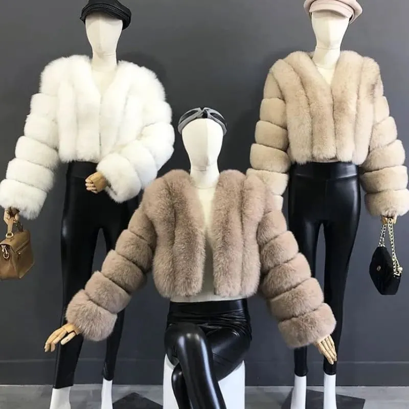 Imitation Fox Fur Short Coat for Stylish Ladies