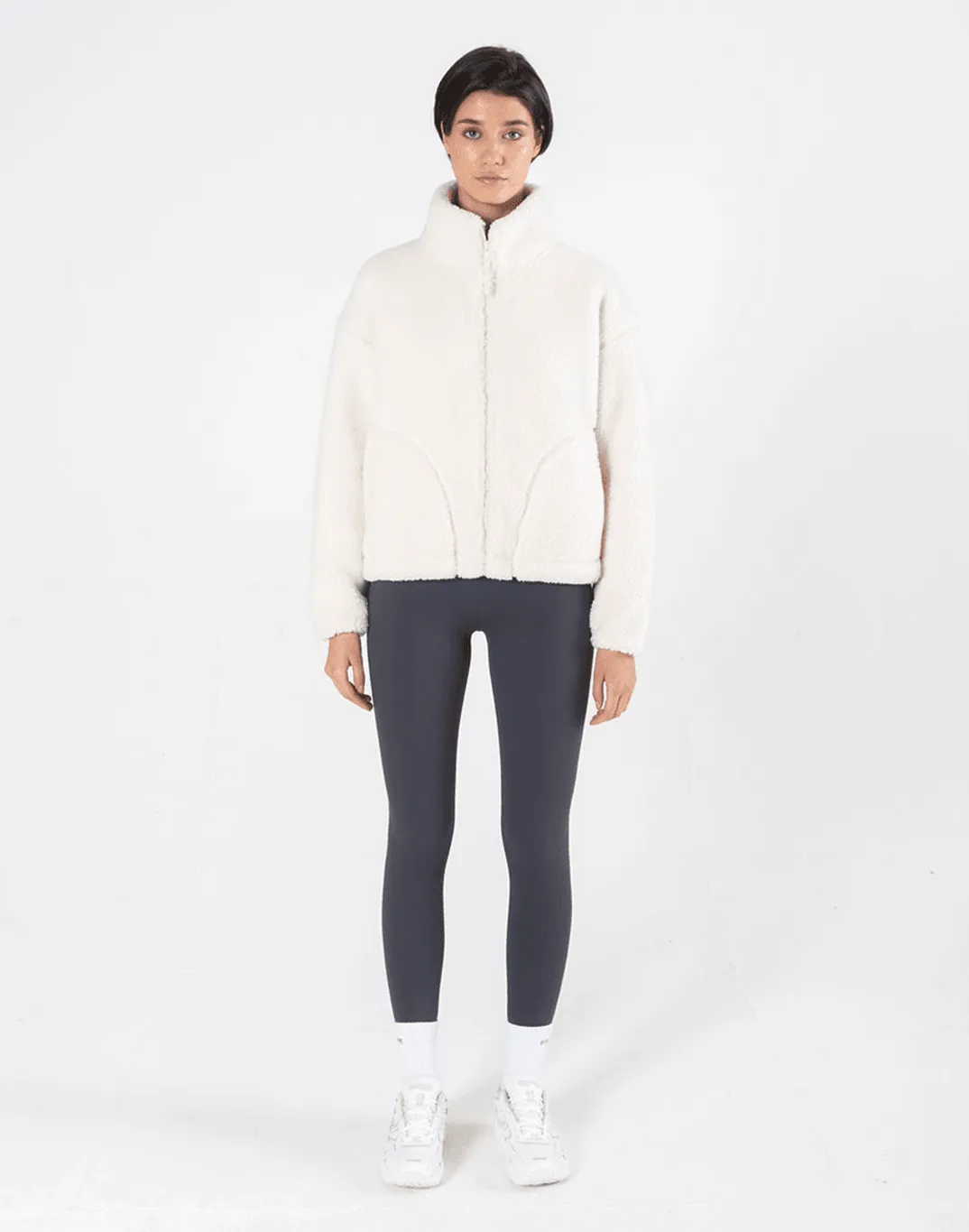 Industry Fleece High Collar Jacket in Cloud White