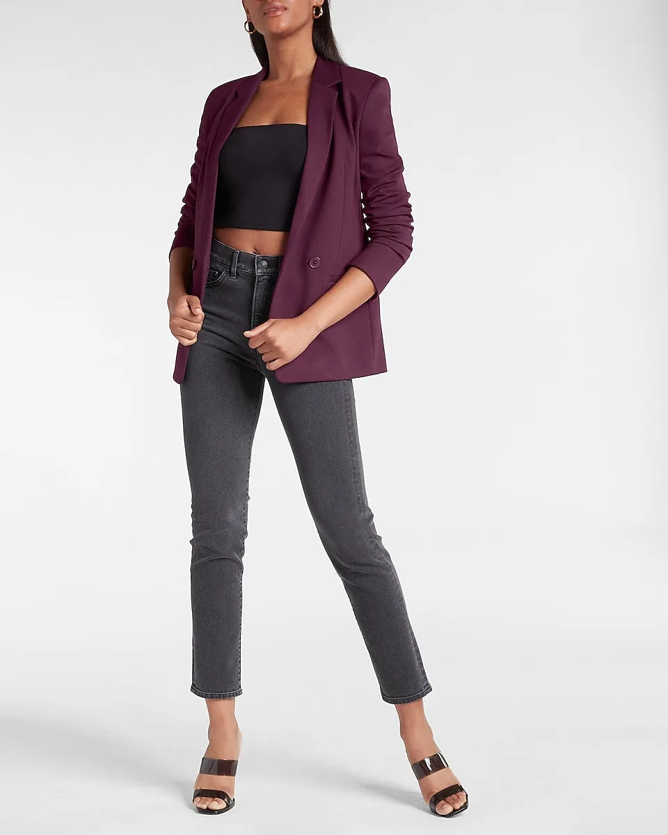 Knit Double Breasted Boyfriend Blazer in Dark Purple