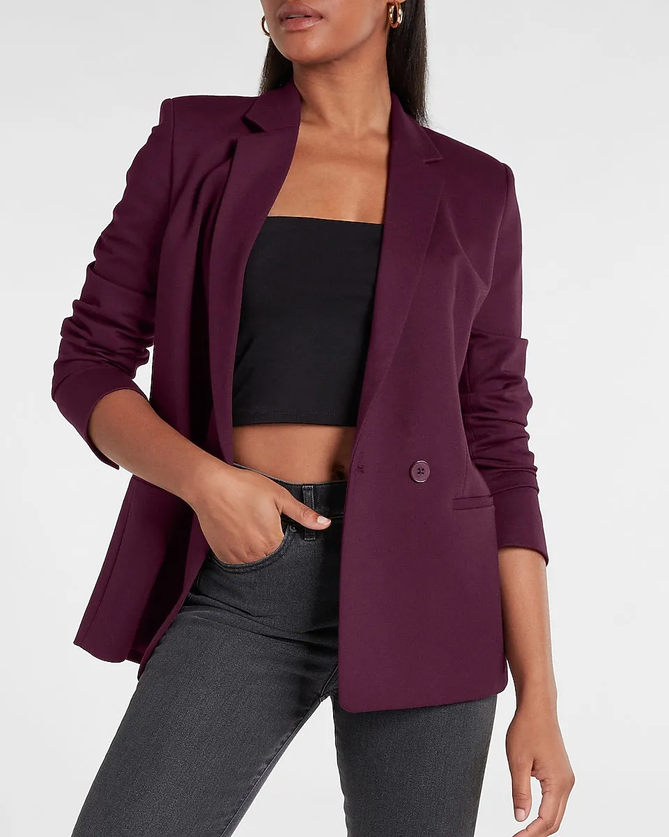 Knit Double Breasted Boyfriend Blazer in Dark Purple