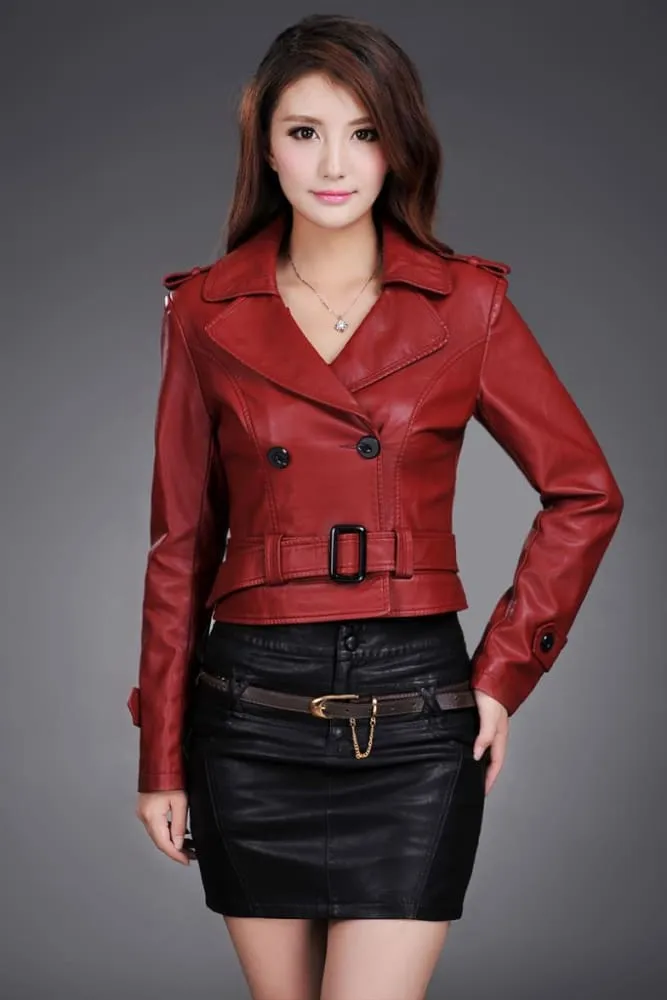 Ladies Faux Synthetic Long Leather Trench Coat