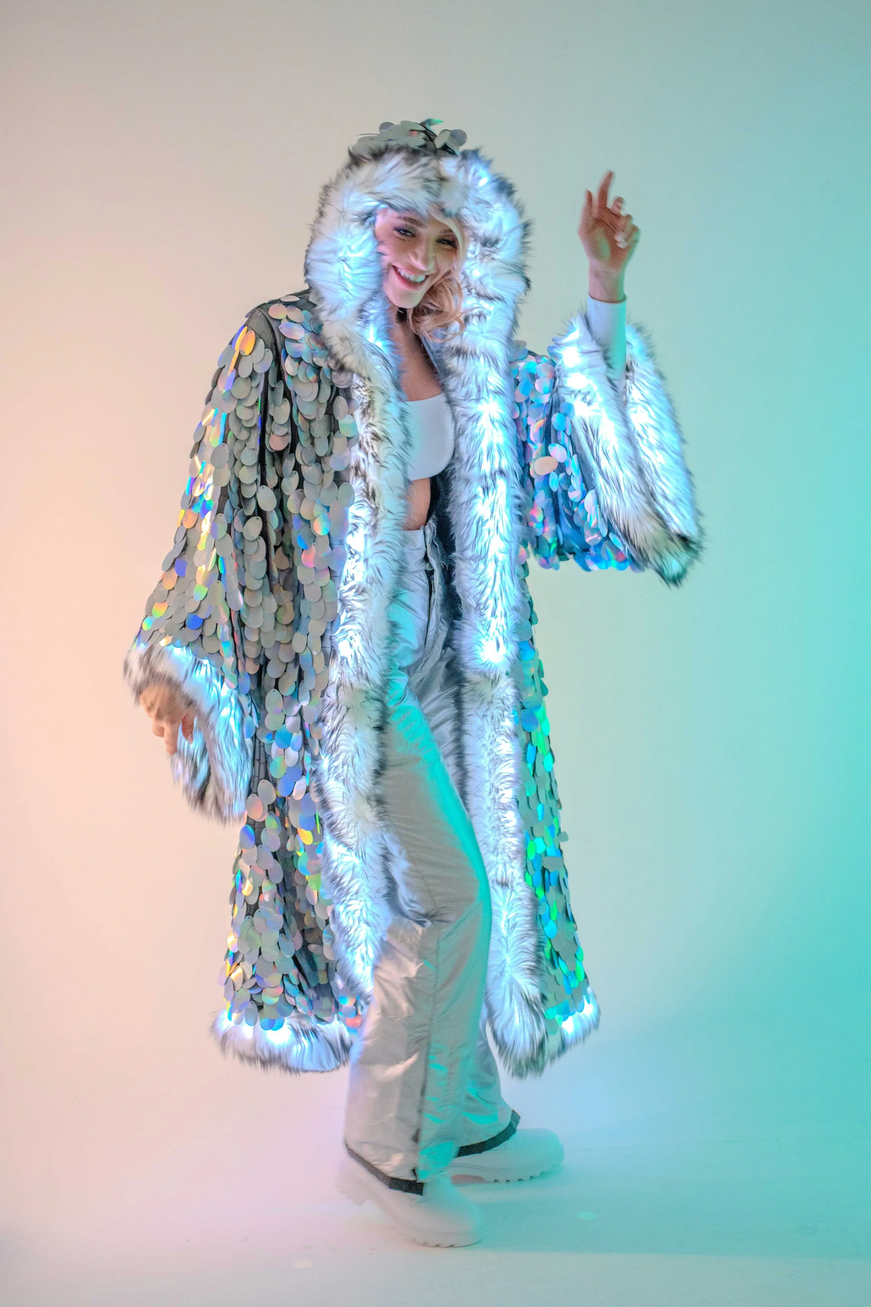 LED Big Bling Sequin Kimono in "Hologram Gray"