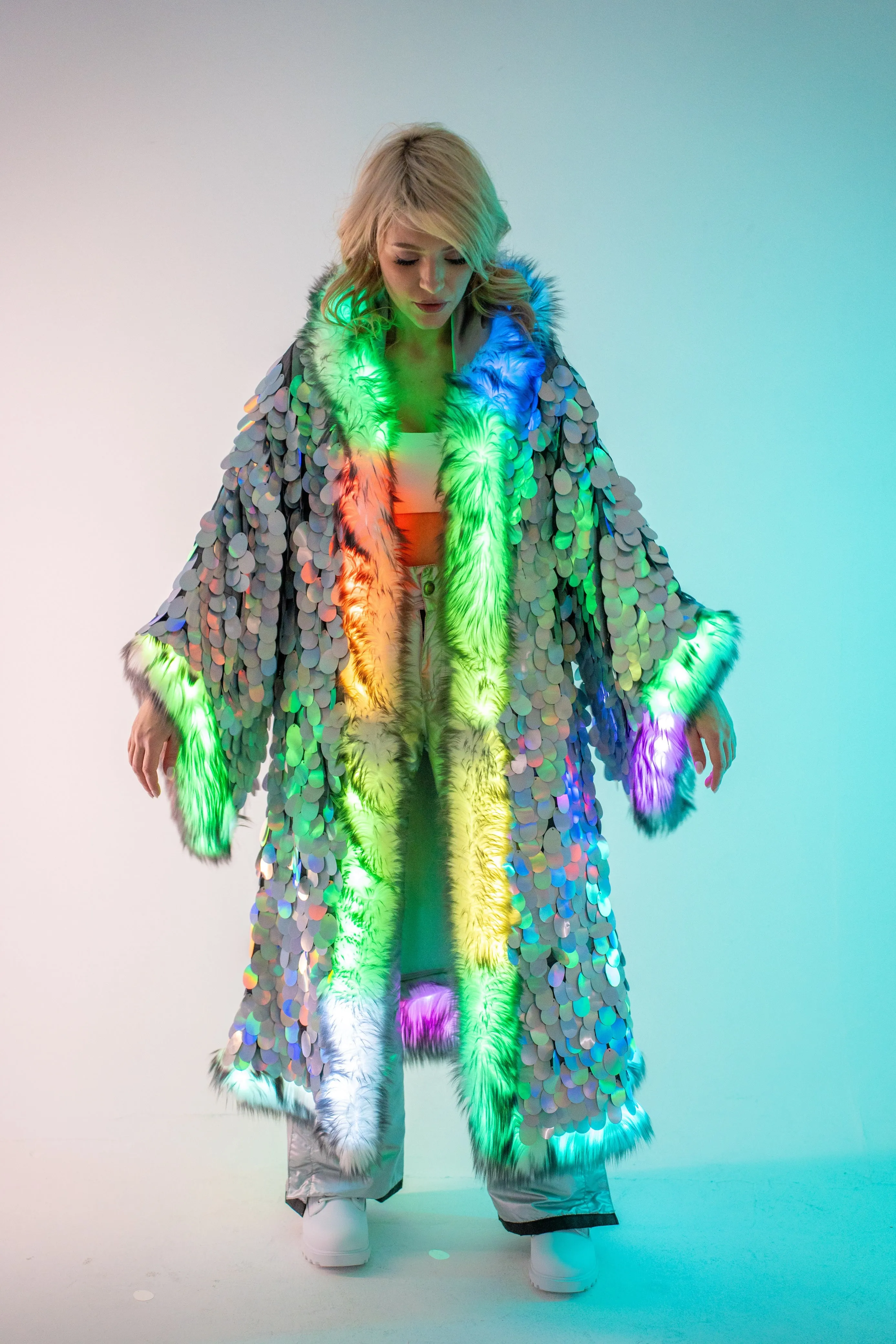 LED Big Bling Sequin Kimono in "Hologram Gray"