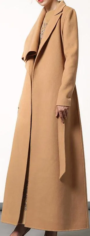 Long Wool-Blend Wrap Coat