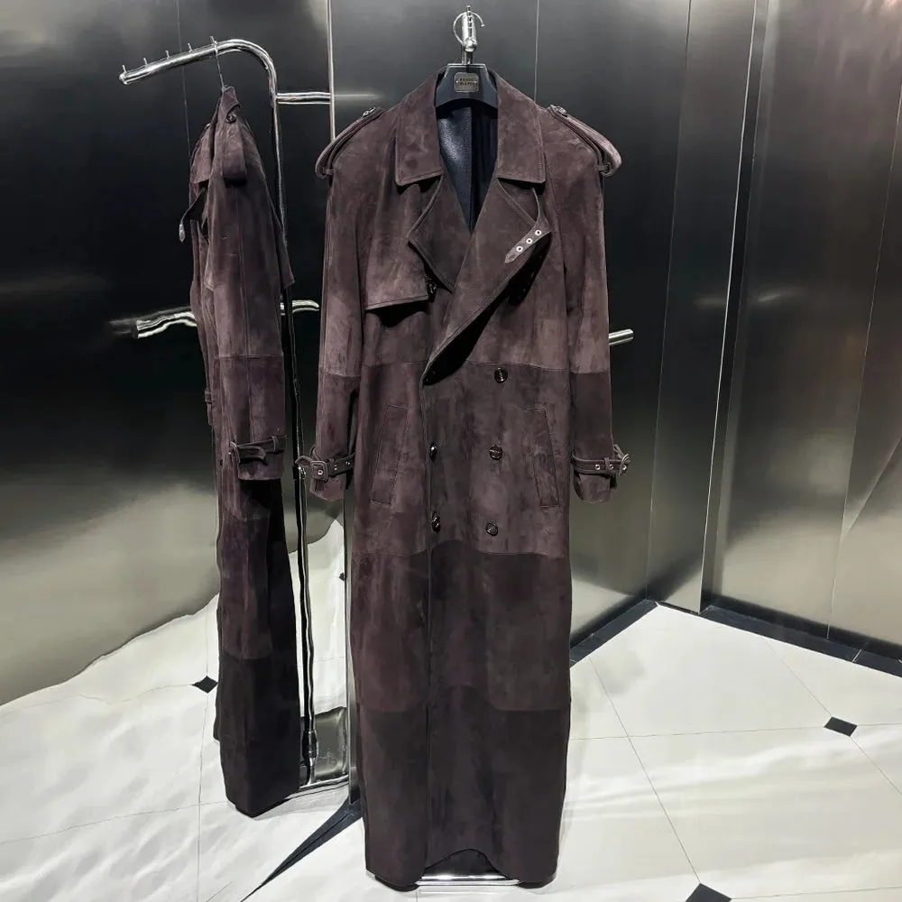 Luxury Genuine Suede Leather Trench Coat