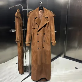 Luxury Genuine Suede Leather Trench Coat