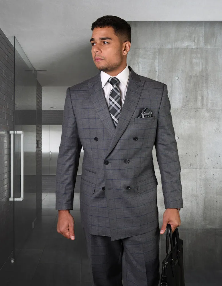 Men’s Classic Double Breasted Suit Regular Fit with Pleated Pants Super 150’s | TZD-401-Charcoal