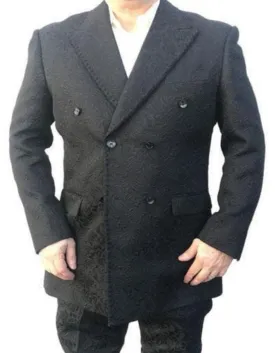 Mens Double Breasted Solid Pattern Velvet Blazer - Black Blazer