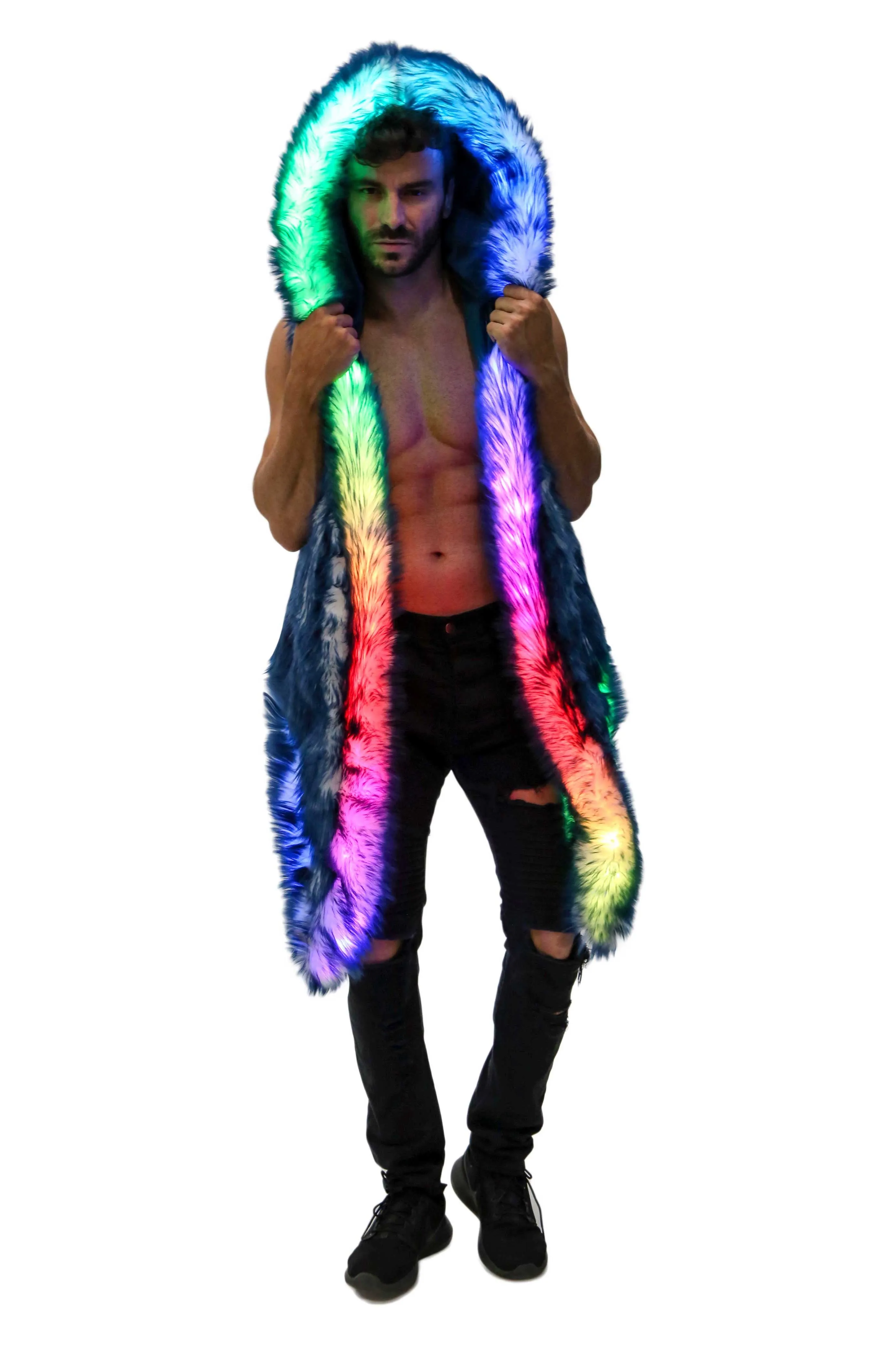 Men's LED Fur Vest in "Just The Tip-Navy"