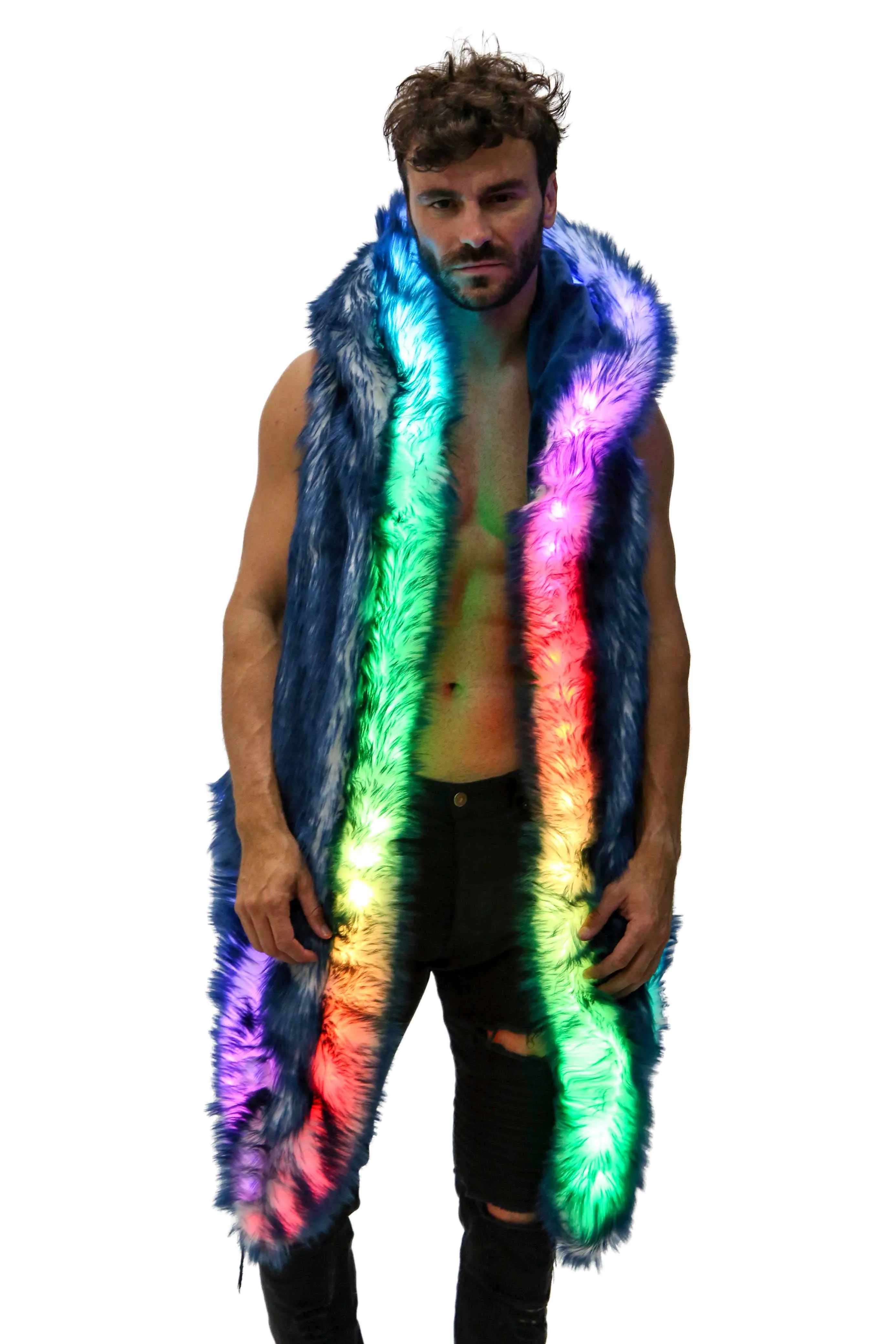 Men's LED Fur Vest in "Just The Tip-Navy"