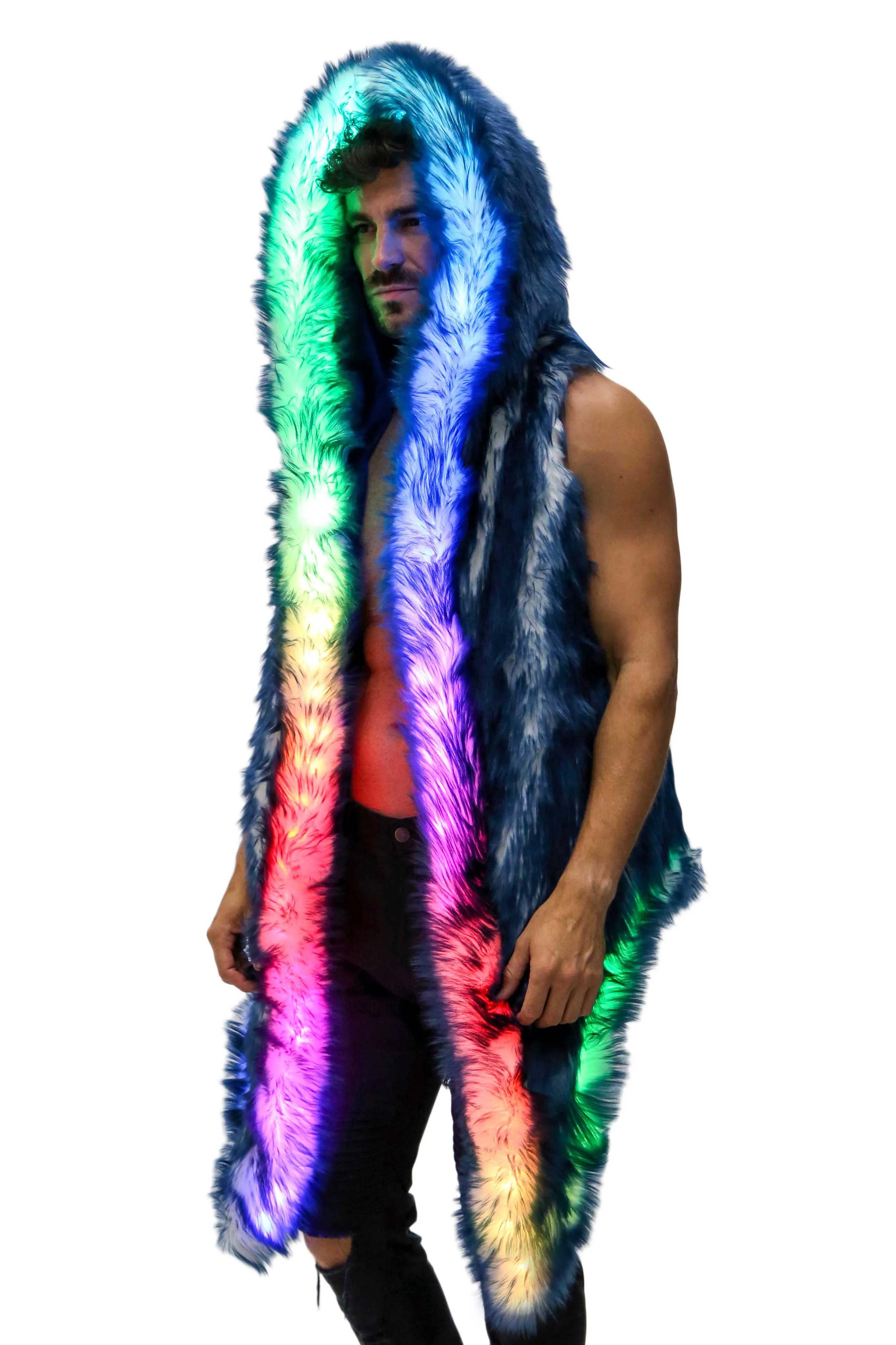 Men's LED Fur Vest in "Just The Tip-Navy"