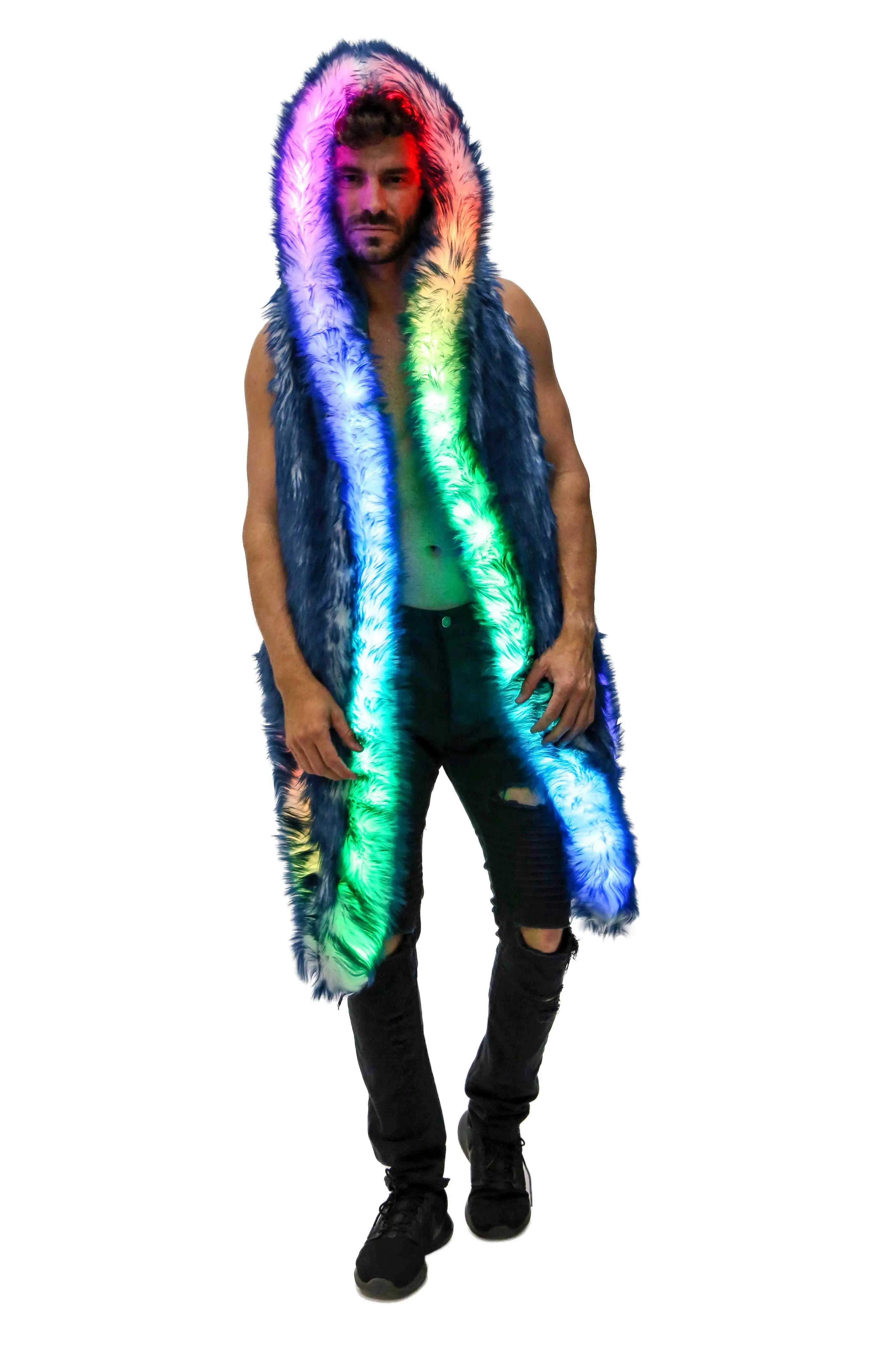 Men's LED Fur Vest in "Just The Tip-Navy"