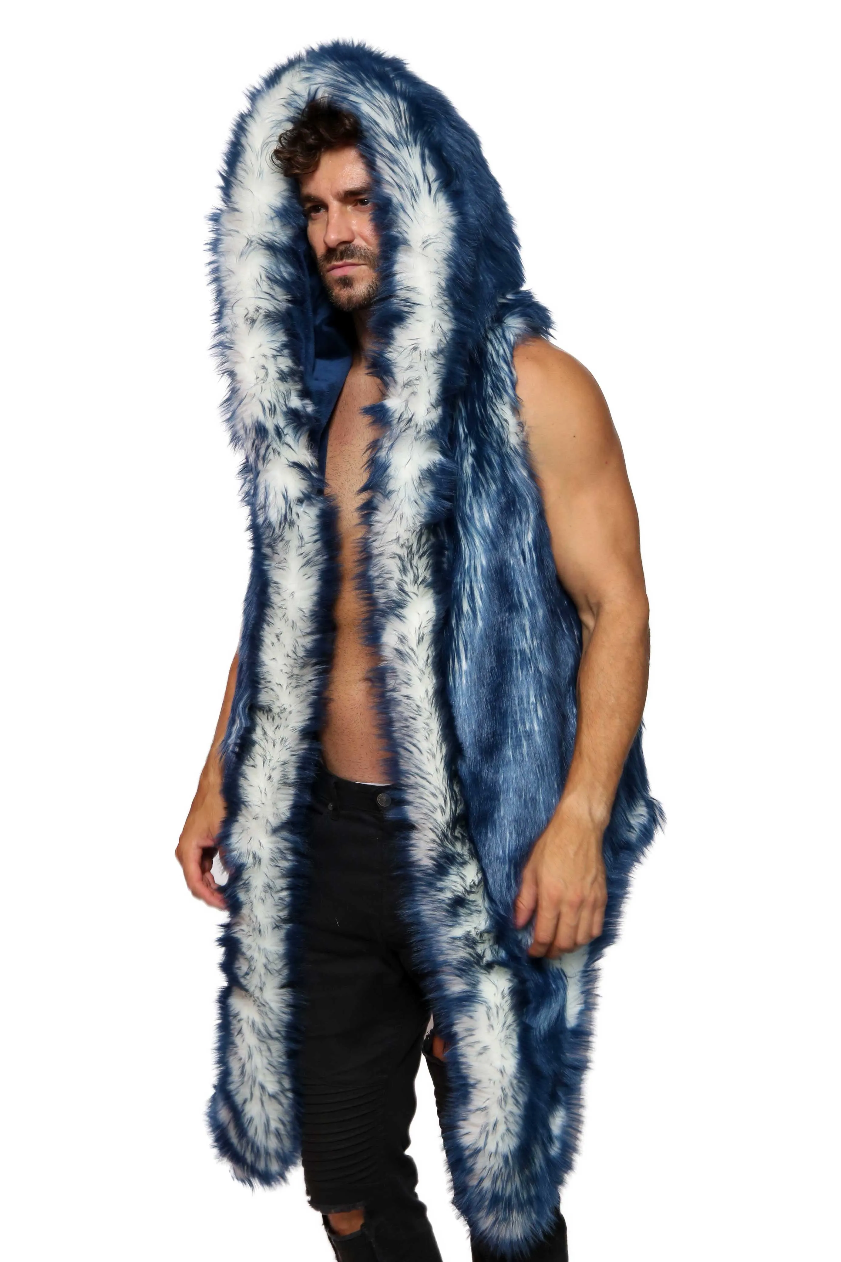 Men's LED Fur Vest in "Just The Tip-Navy"