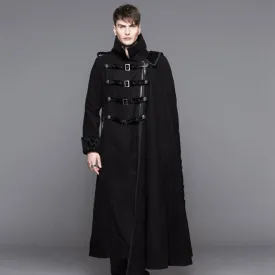 Men's Punk Asymmetric Army Long Jacket,Woolen Winter Overcoat,Men's Goth Cloak