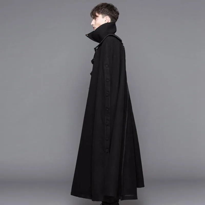 Men's Punk Asymmetric Army Long Jacket,Woolen Winter Overcoat,Men's Goth Cloak