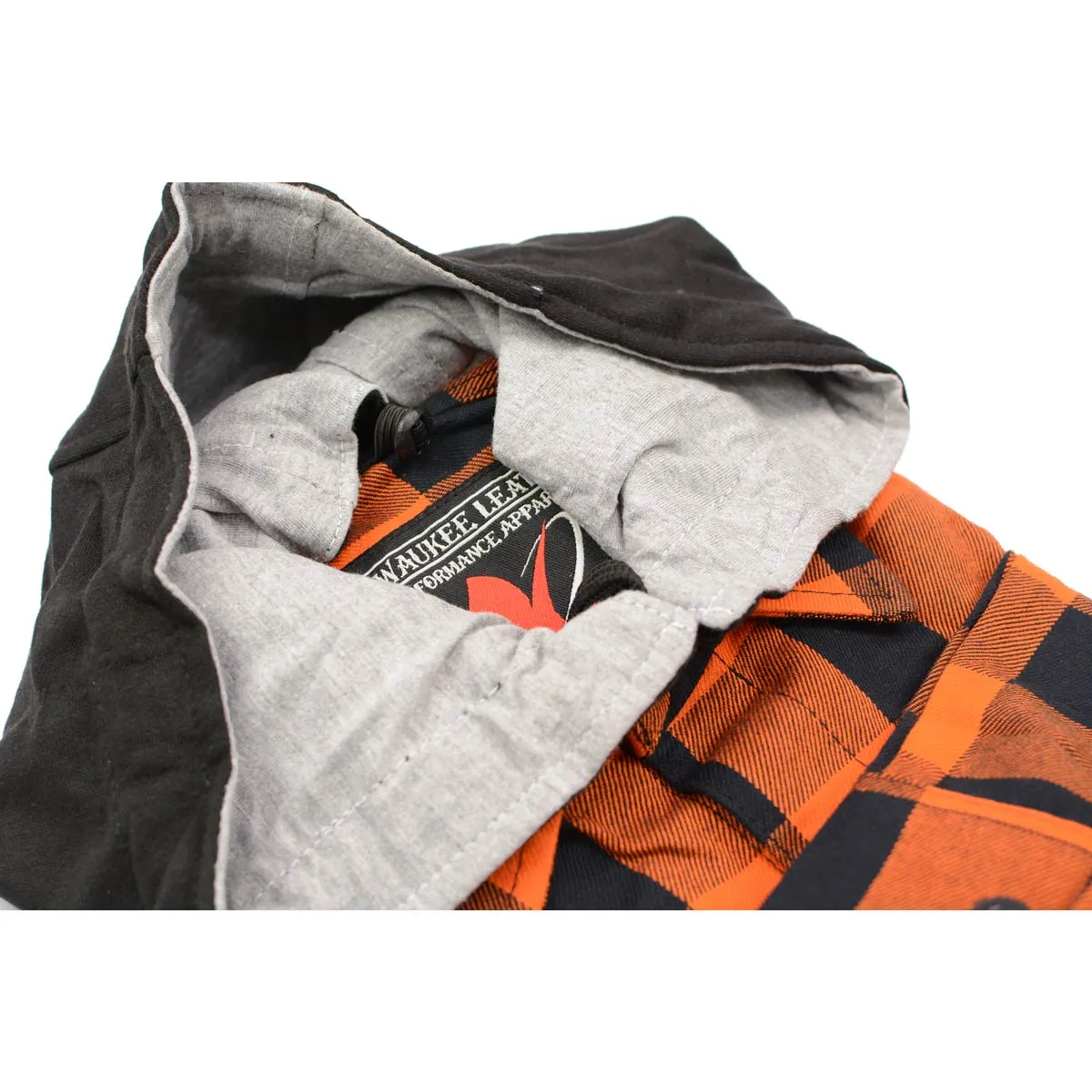 Milwaukee Leather Men's Flannel Plaid Shirt Orange and Black Long Sleeve Cotton Button Down with Hoodie MNG11642