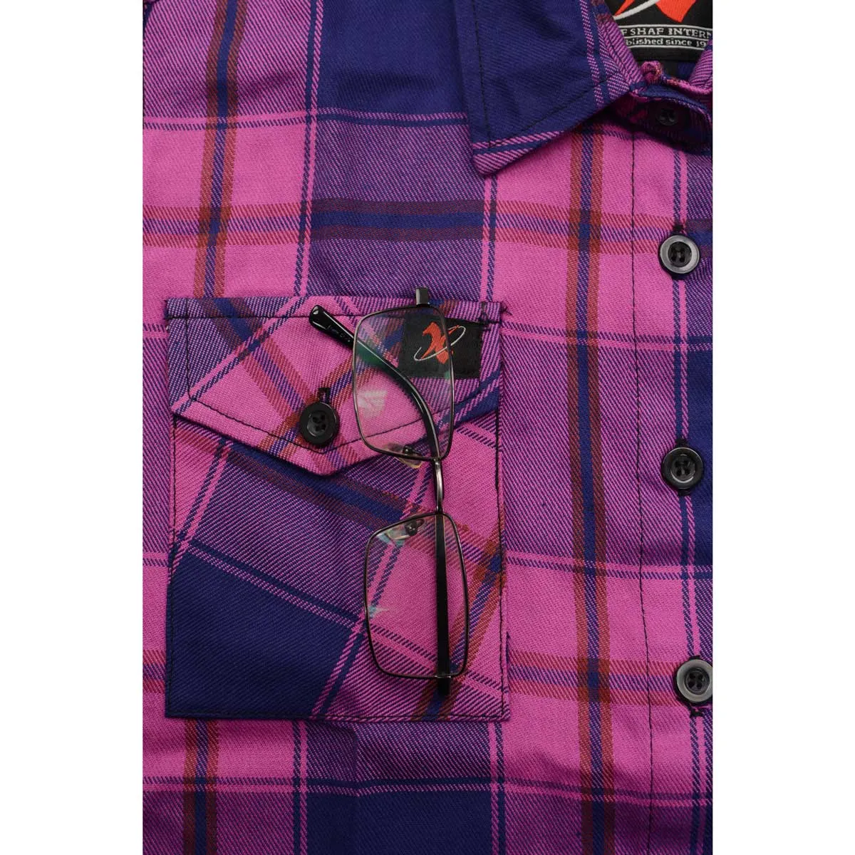 Milwaukee Leather MNG21610 Women's Pink, Blue and Maroon Long Sleeve Cotton Flannel Shirt