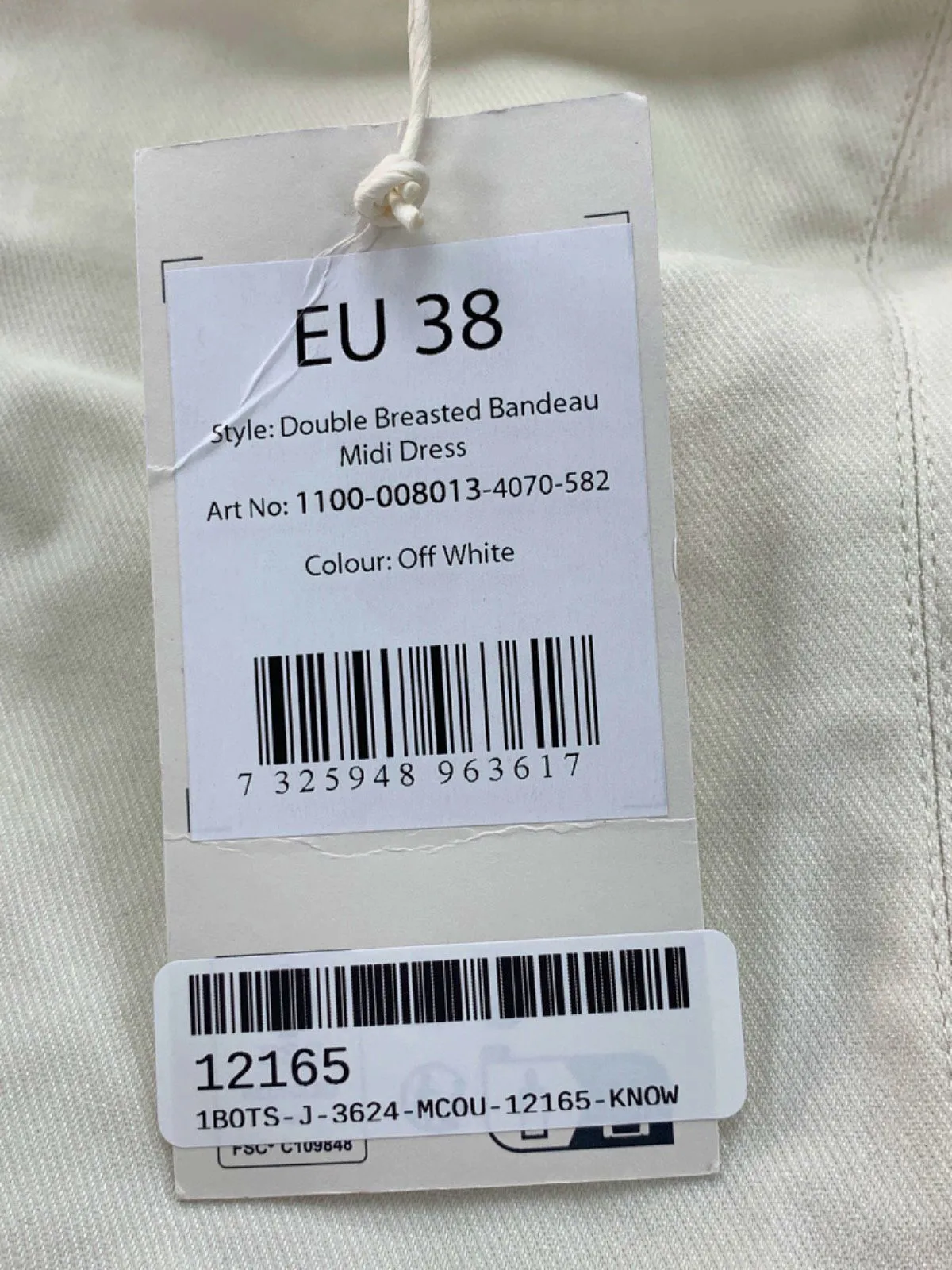 NA-KD Off White Double Breasted Bandeau Midi Dress EU 38 UK 10