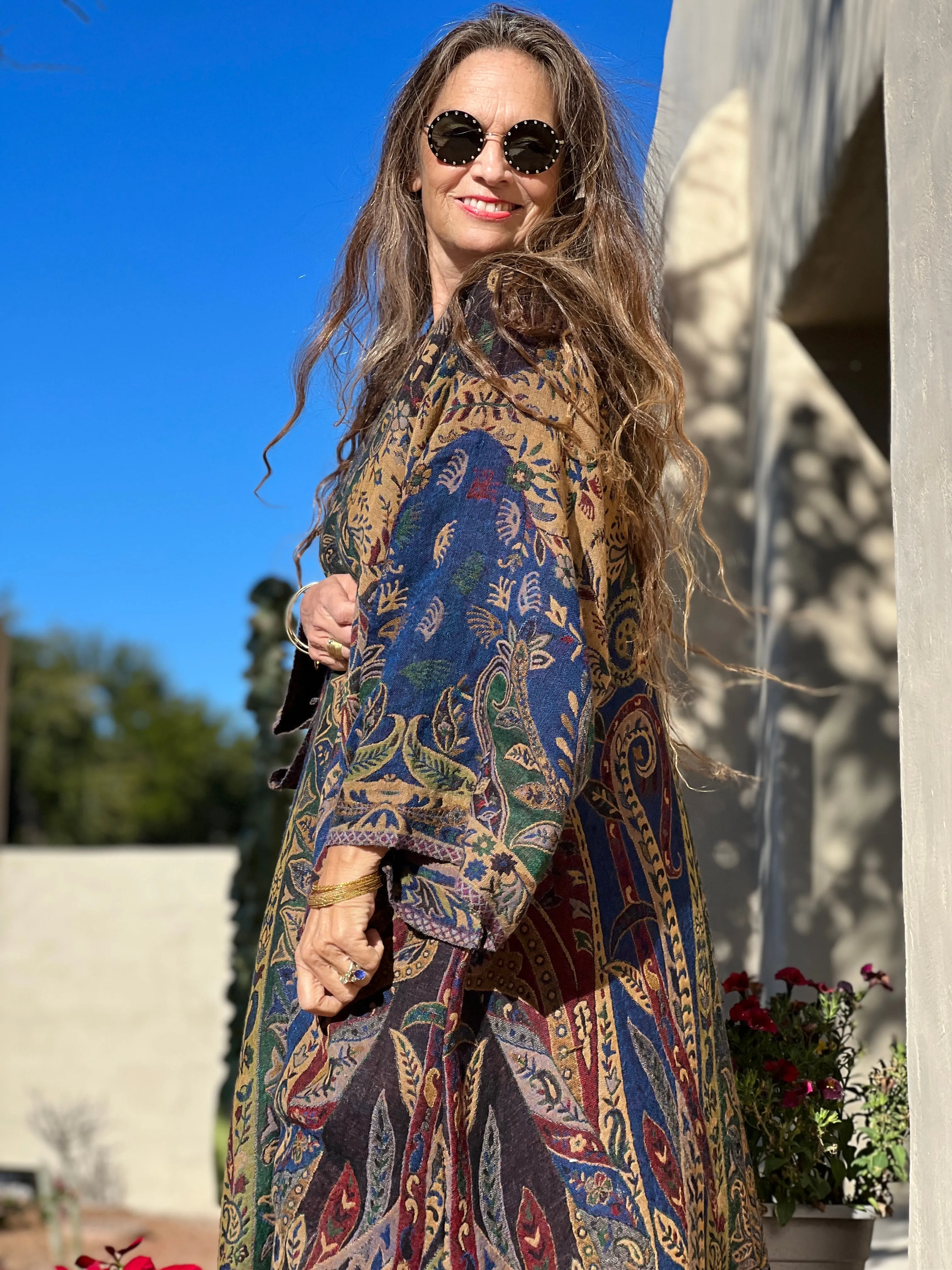 Paola Paisley Boiled Wool Kimono Coat Store Credit