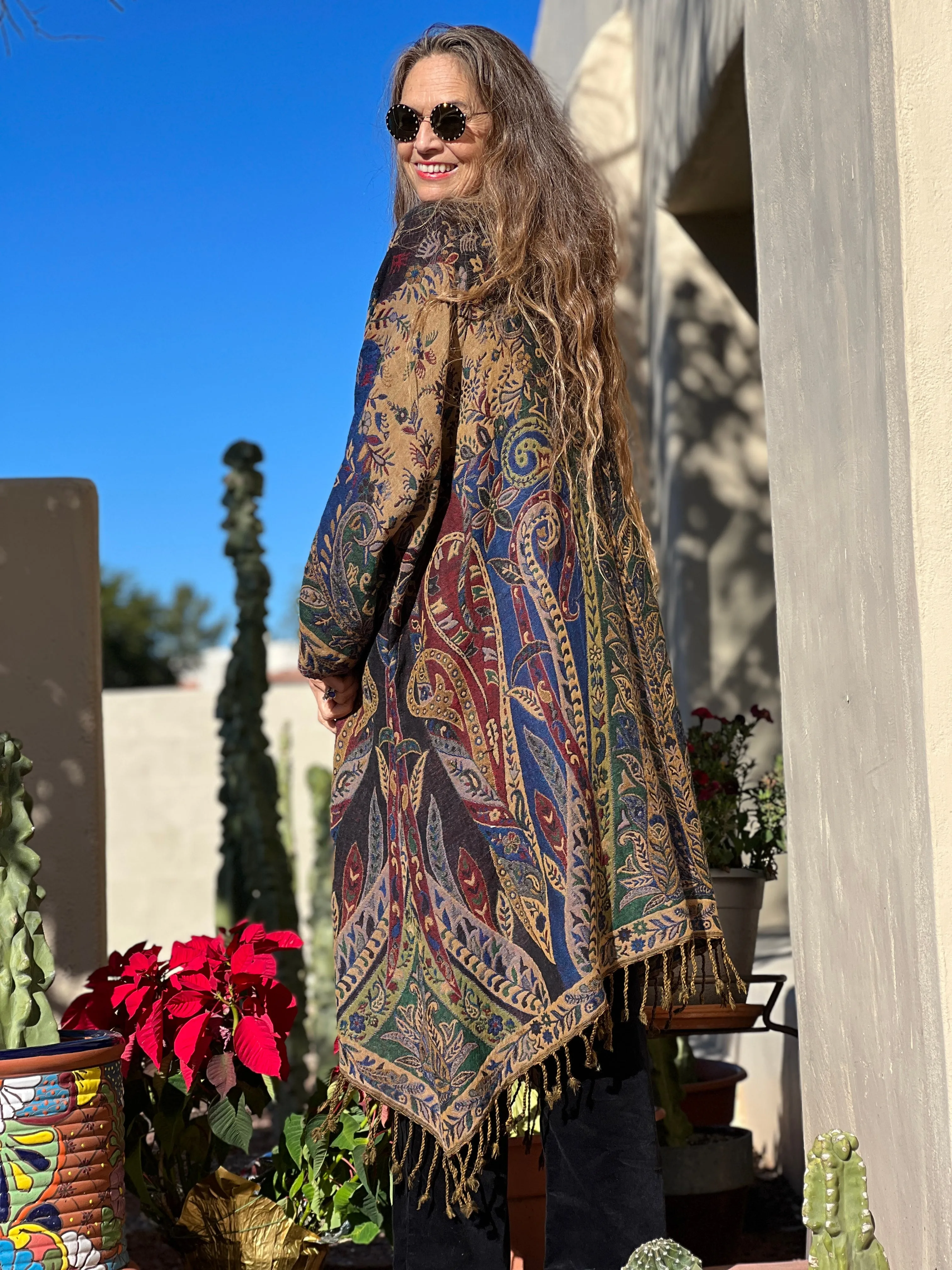 Paola Paisley Boiled Wool Kimono Coat Store Credit