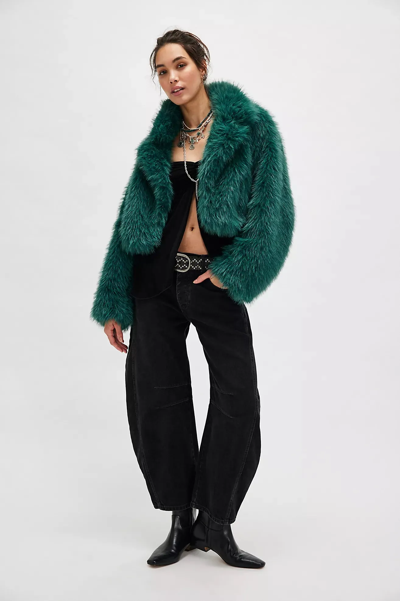 Paris Cropped Fur-Emerald