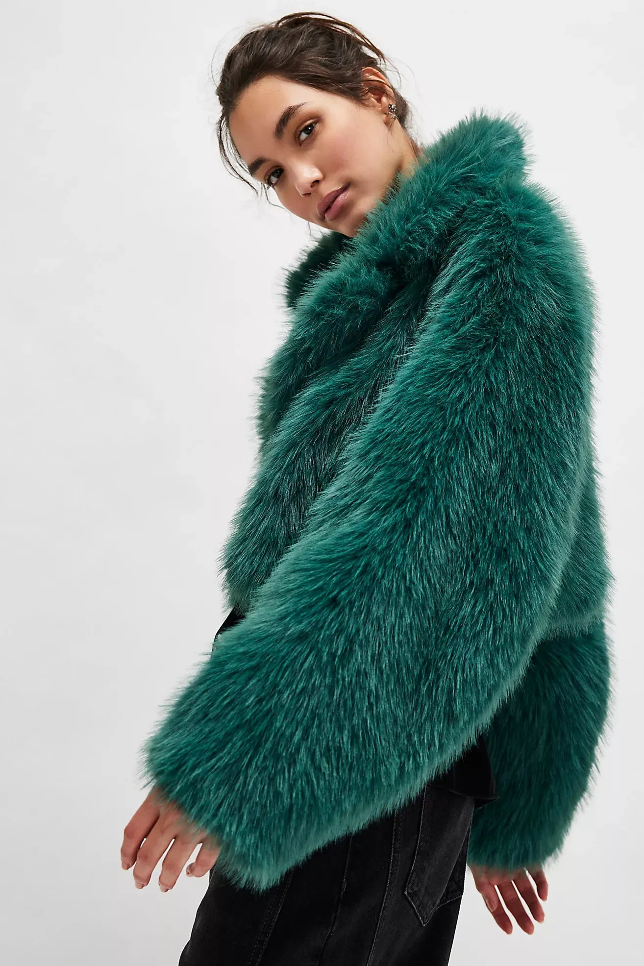 Paris Cropped Fur-Emerald