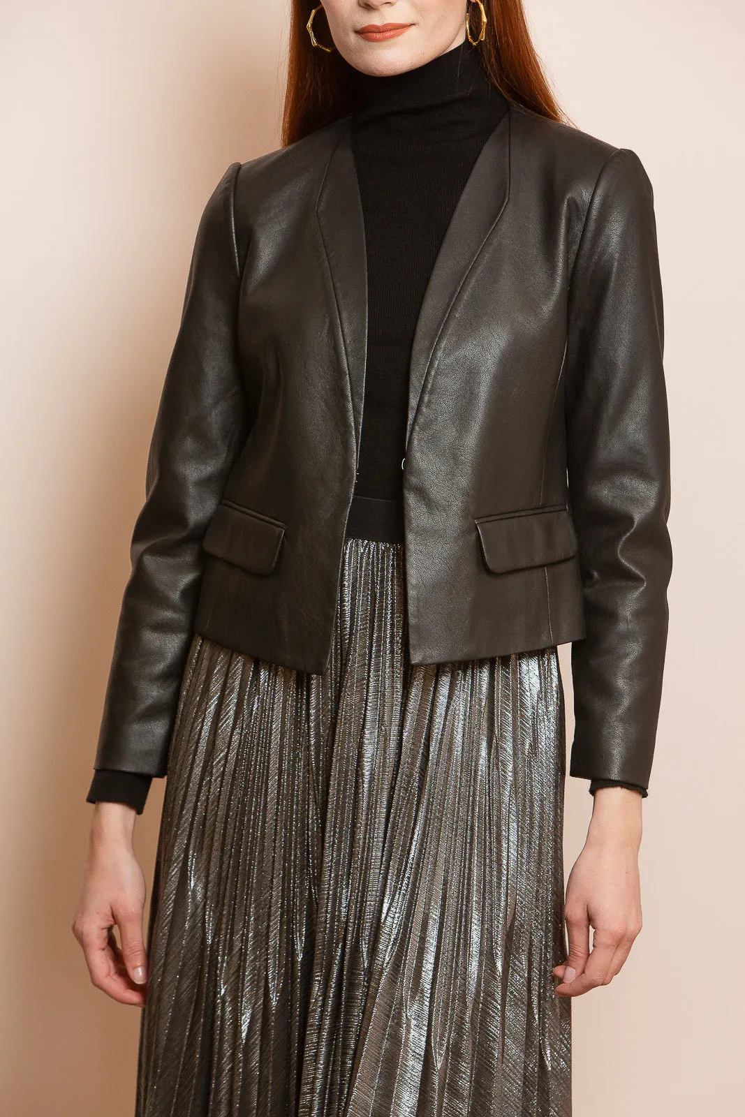 Pleather Ponte Short Jacket with Ribbing