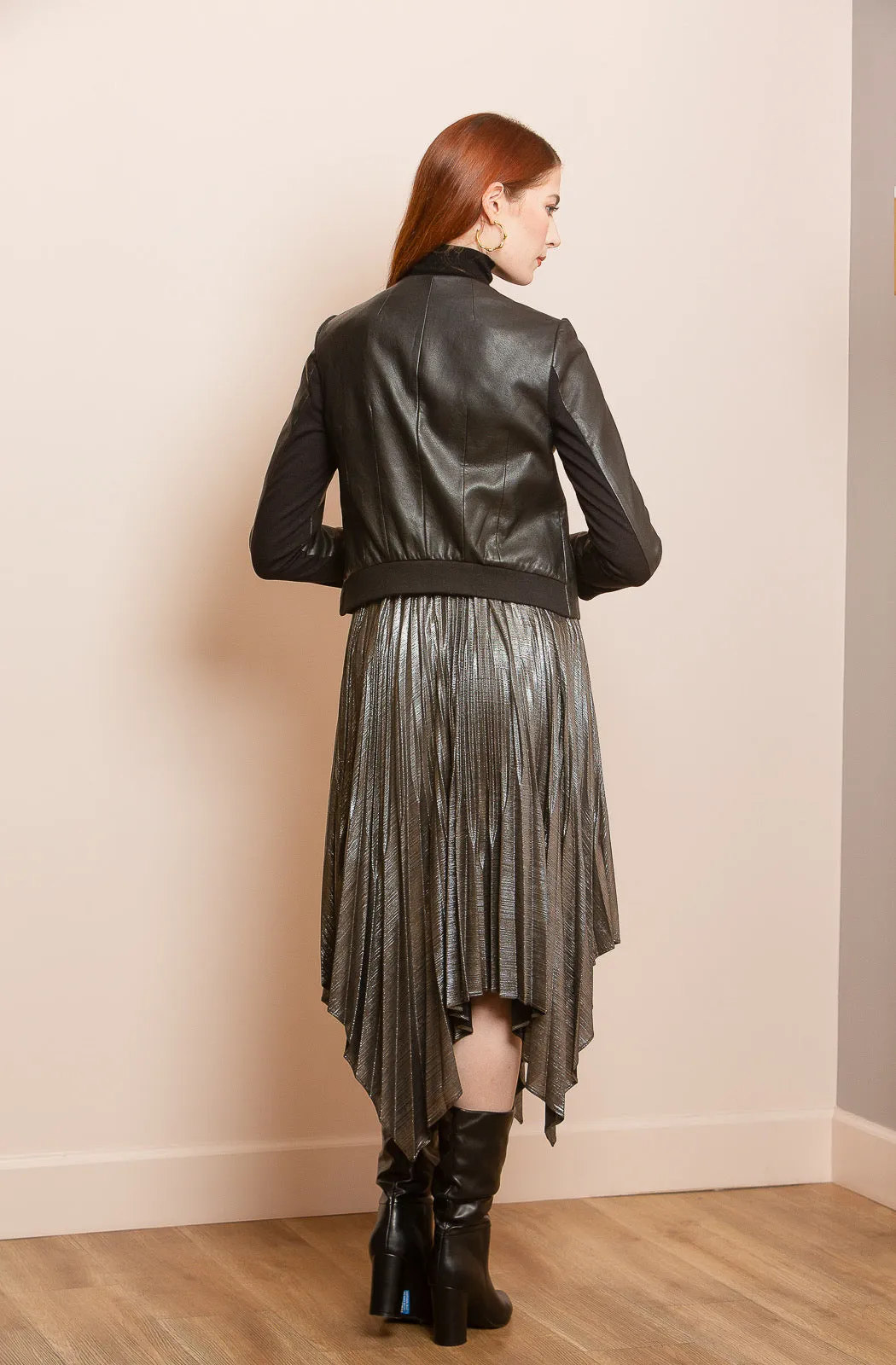 Pleather Ponte Short Jacket with Ribbing