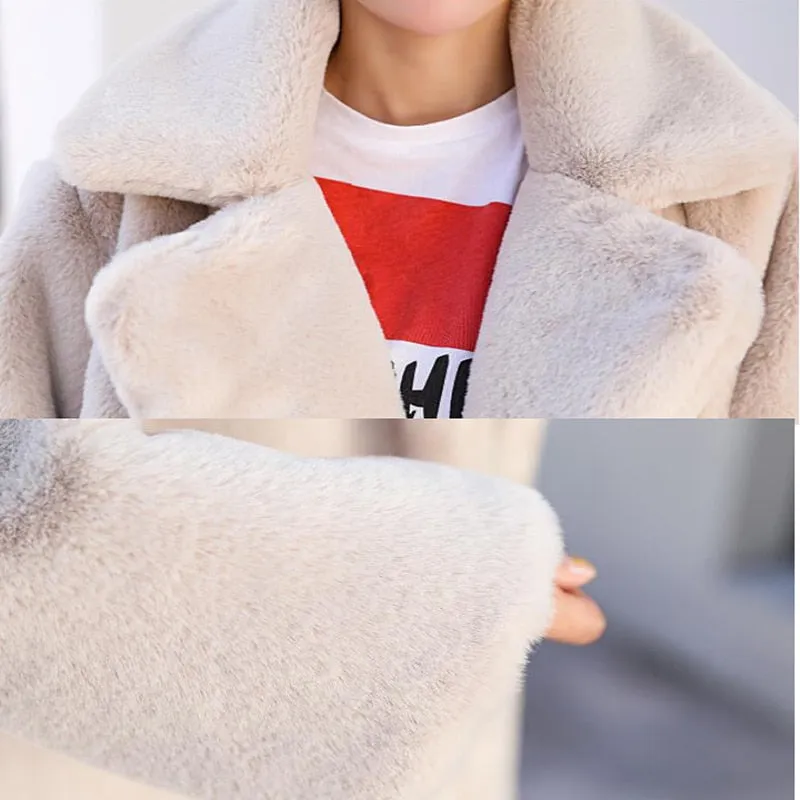 Rabbit Fur Winter Coat with Loose Lapel