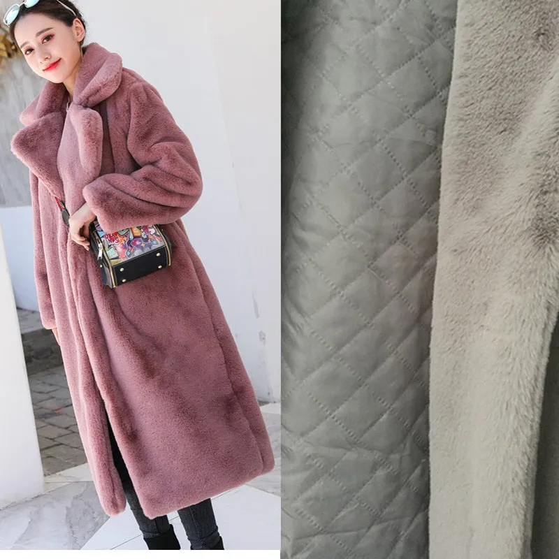 Rabbit Fur Winter Coat with Loose Lapel