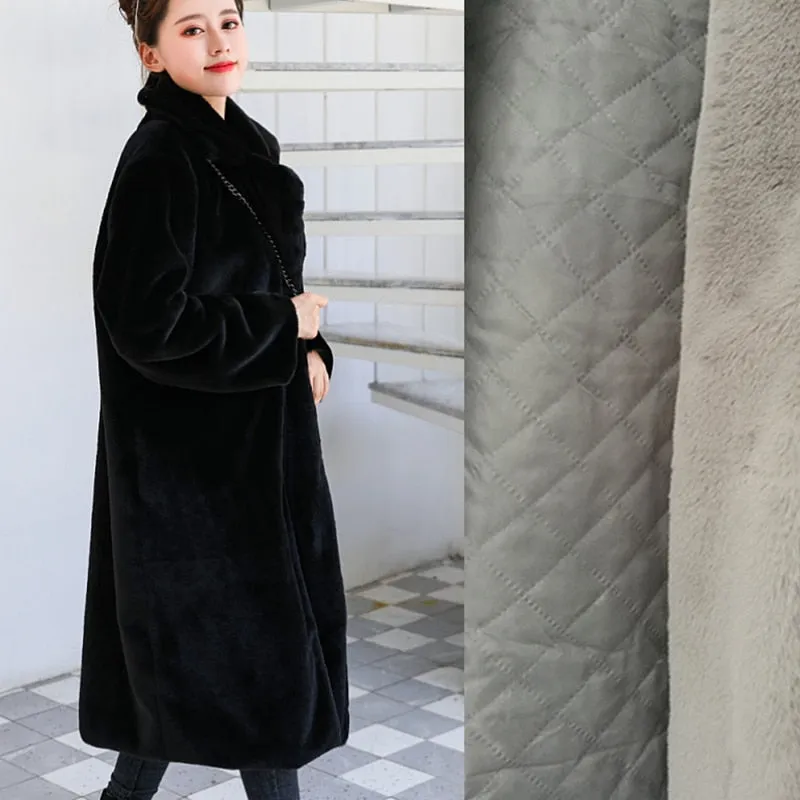 Rabbit Fur Winter Coat with Loose Lapel