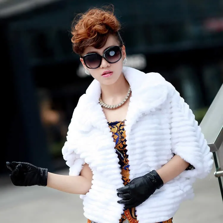 Real Rex Rabbit fur coat with bat sleeve design for women winter 010179