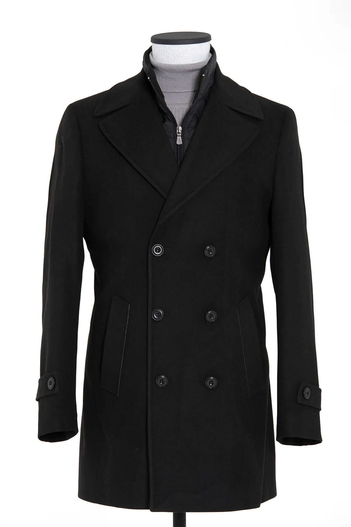 Regular Fit Cachet Double Breasted Black Coat