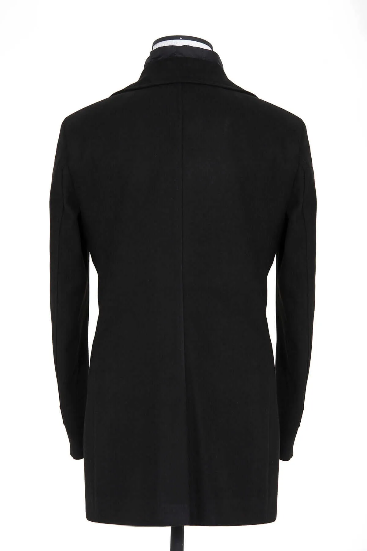 Regular Fit Cachet Double Breasted Black Coat