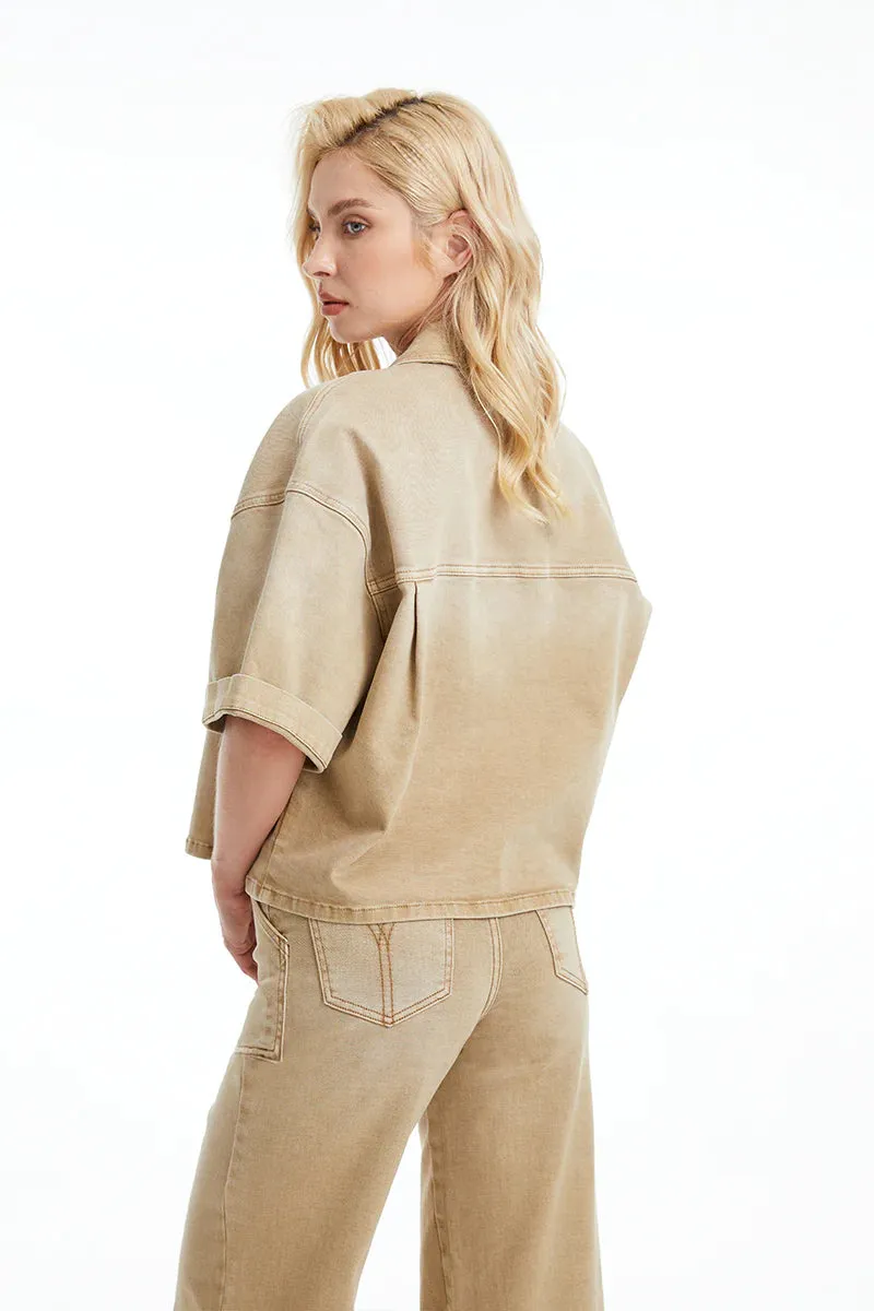 Short Sleeve Khaki Denim Jacket