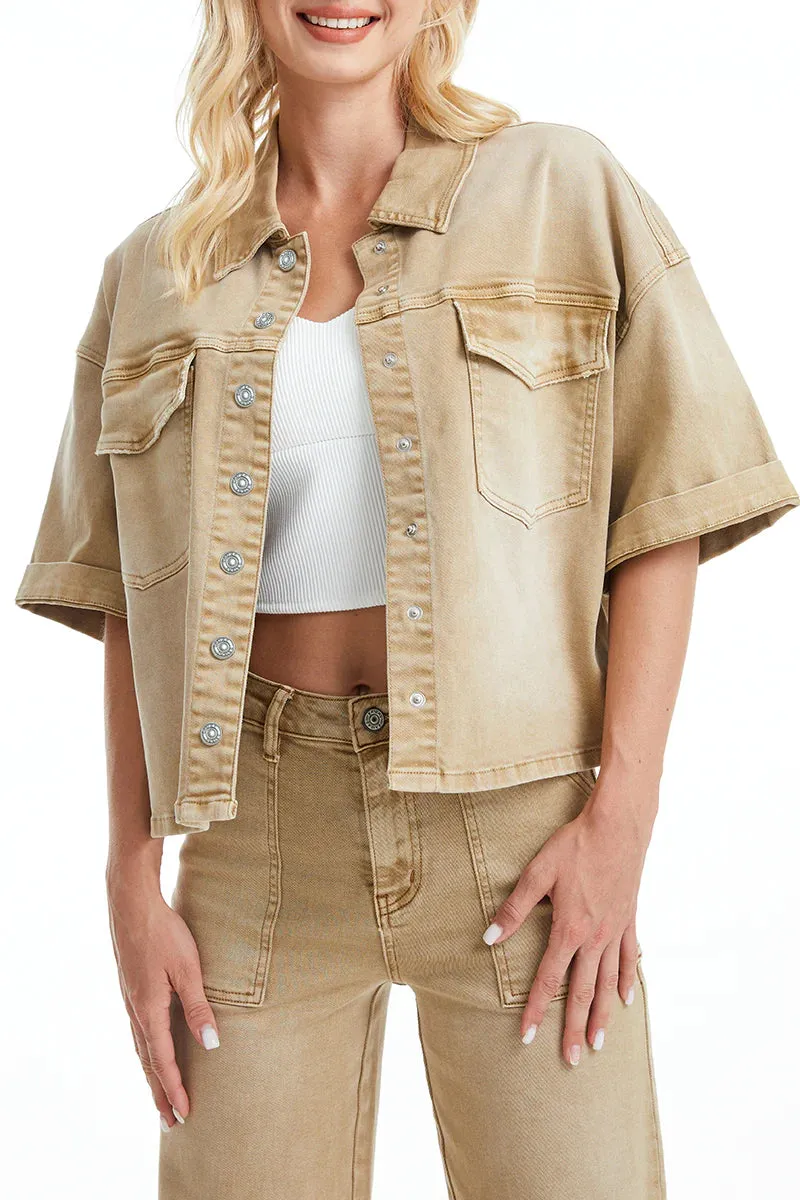 Short Sleeve Khaki Denim Jacket