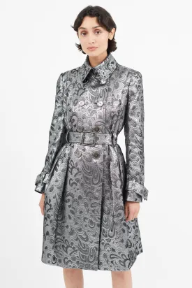 Silver Jacquard Belted Trench Coat