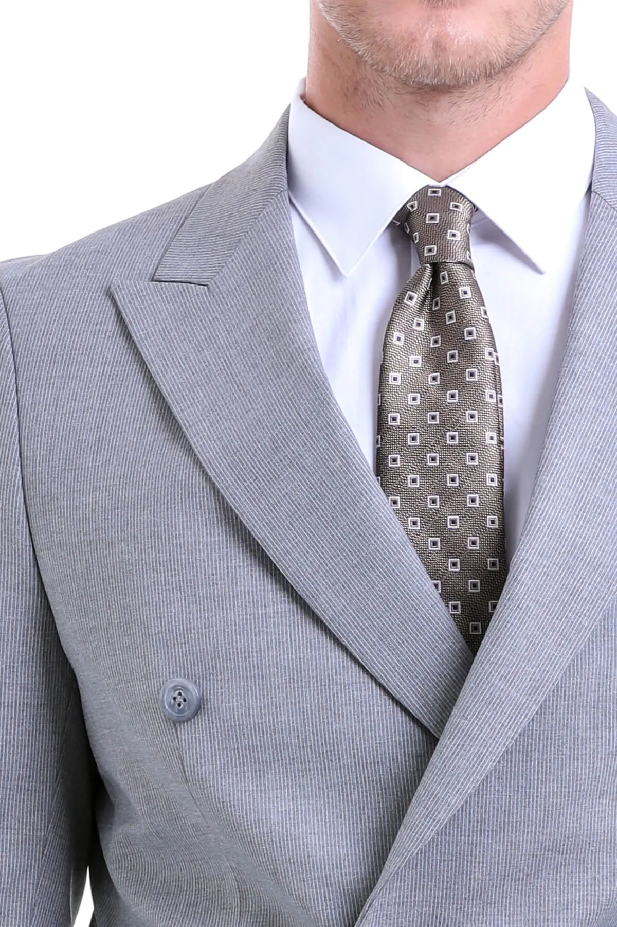 Slim Fit Double Breasted Gray Striped Casual Suit