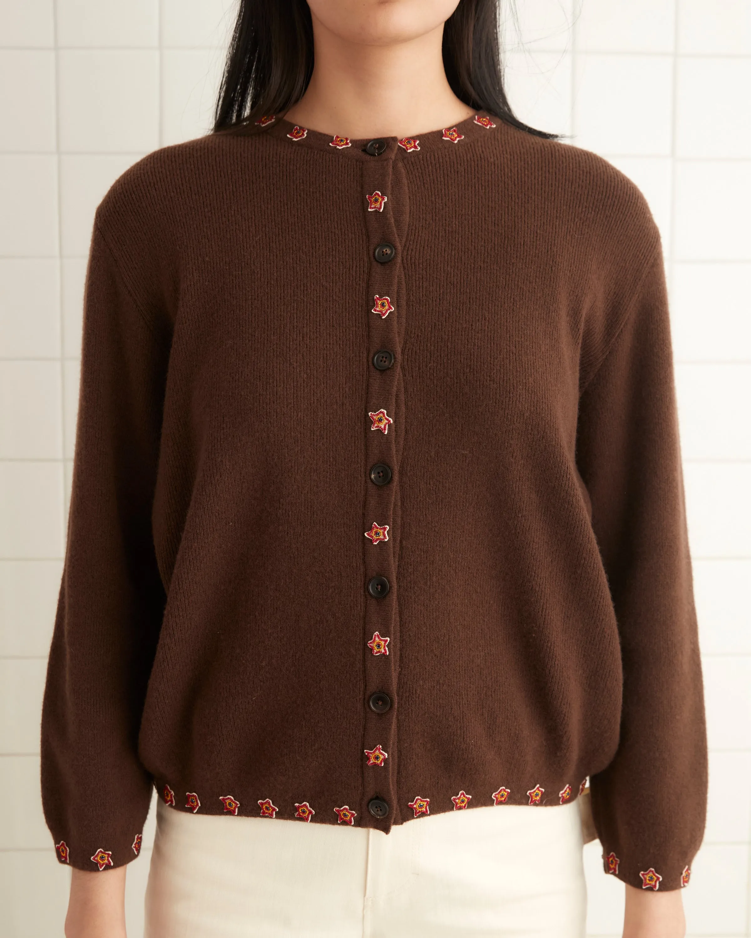 Starflower Beaded Cardigan - Brown