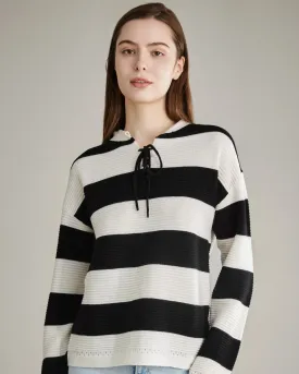 Striped Lace Up Cashmere Sweater