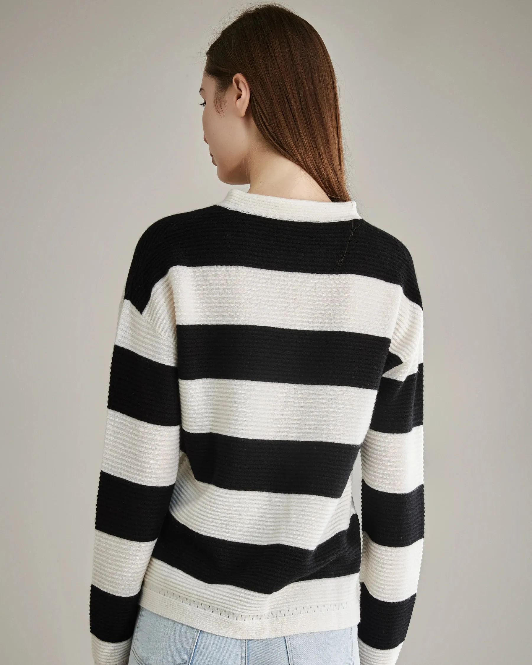 Striped Lace Up Cashmere Sweater