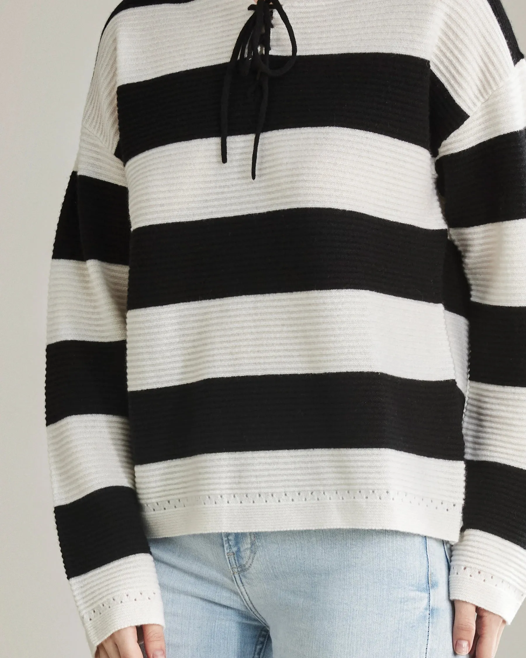 Striped Lace Up Cashmere Sweater