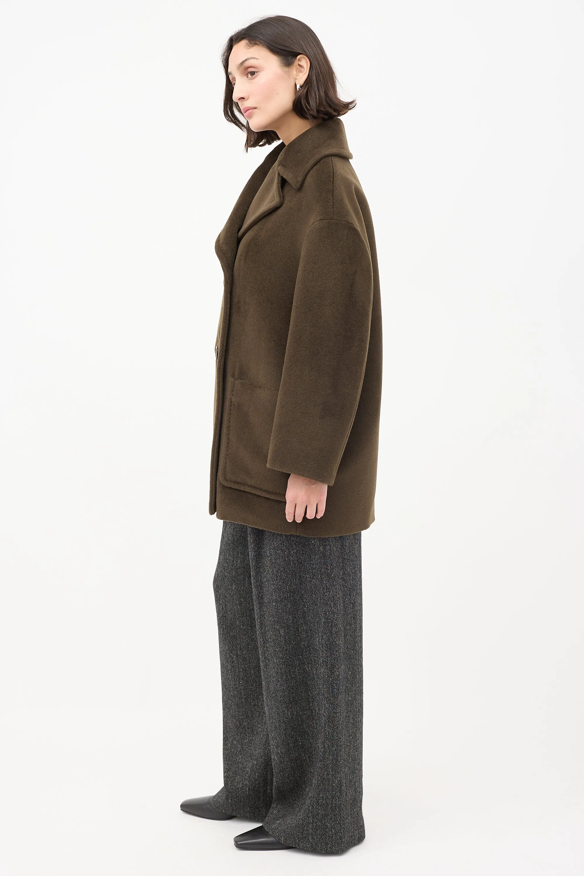 Studio Brown Wool Double Breasted Mid Length Coat