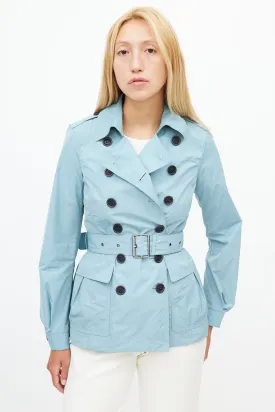 Teal Nylon Belted Short Trench Coat