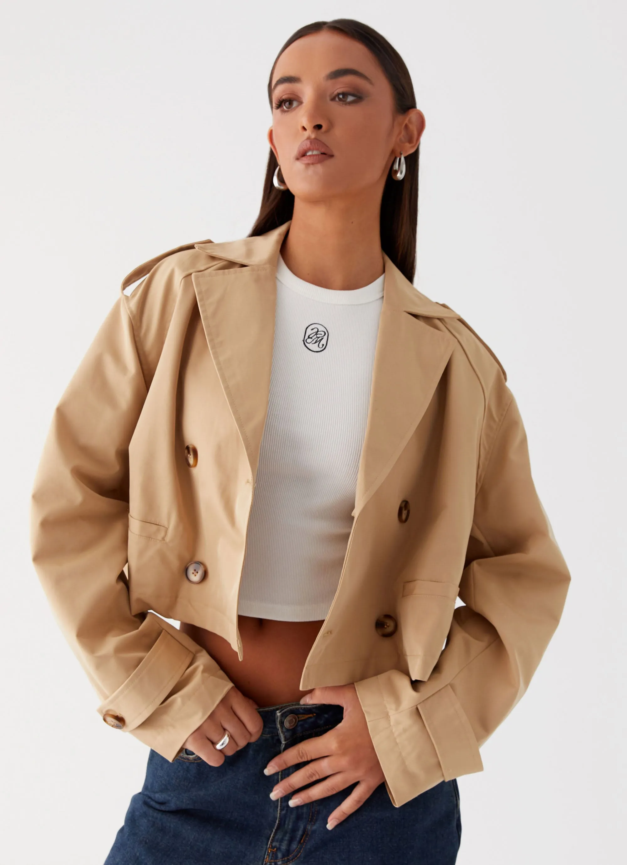 Teddie Cropped Trench Coat - Camel