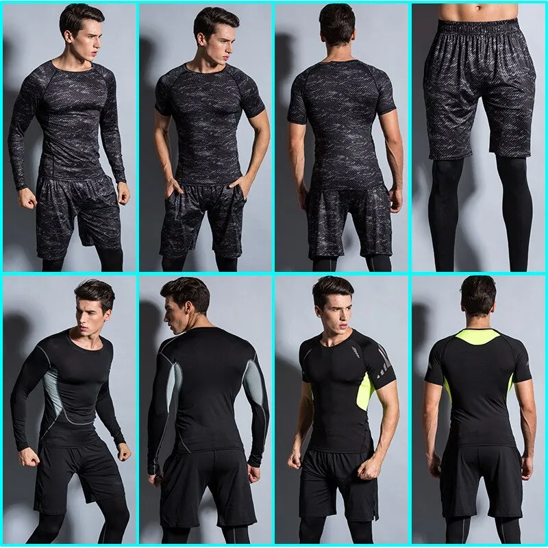 Tight Running Set for Men Fitness Sportswear Jogging Sport Suit Gym Compression Sports Clothing Training Tracksuit Rash guard