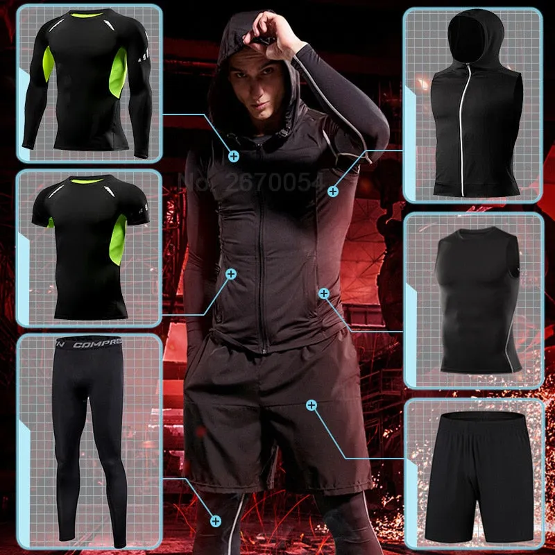 Tight Running Set for Men Fitness Sportswear Jogging Sport Suit Gym Compression Sports Clothing Training Tracksuit Rash guard