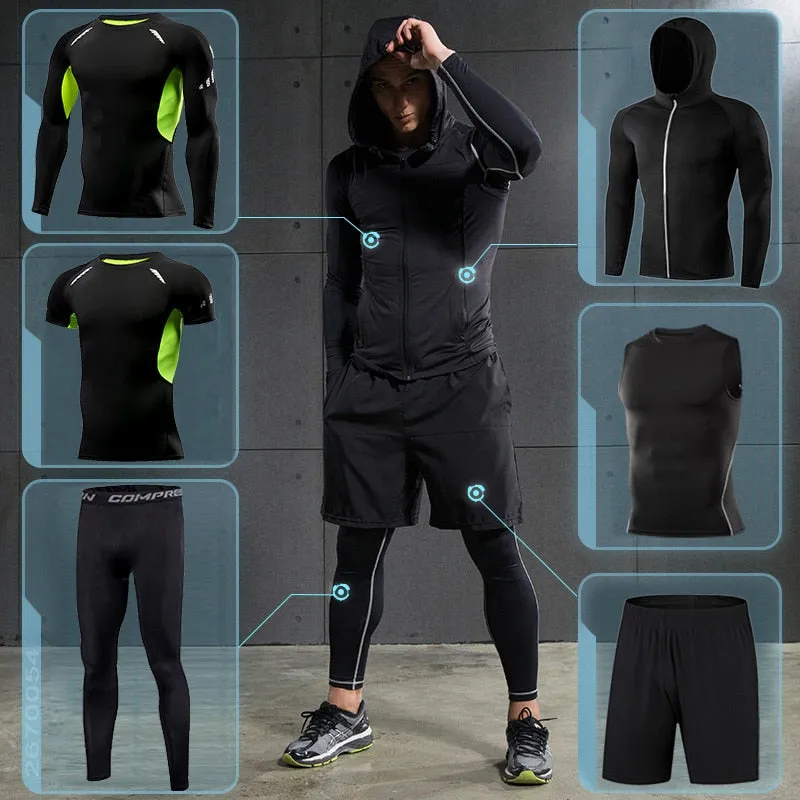 Tight Running Set for Men Fitness Sportswear Jogging Sport Suit Gym Compression Sports Clothing Training Tracksuit Rash guard