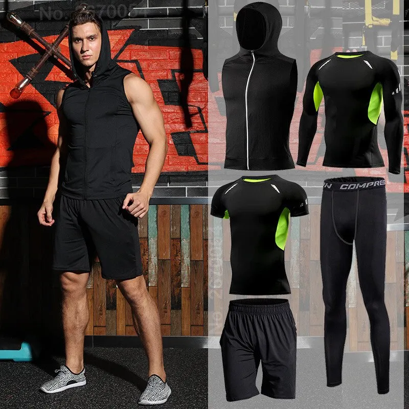 Tight Running Set for Men Fitness Sportswear Jogging Sport Suit Gym Compression Sports Clothing Training Tracksuit Rash guard